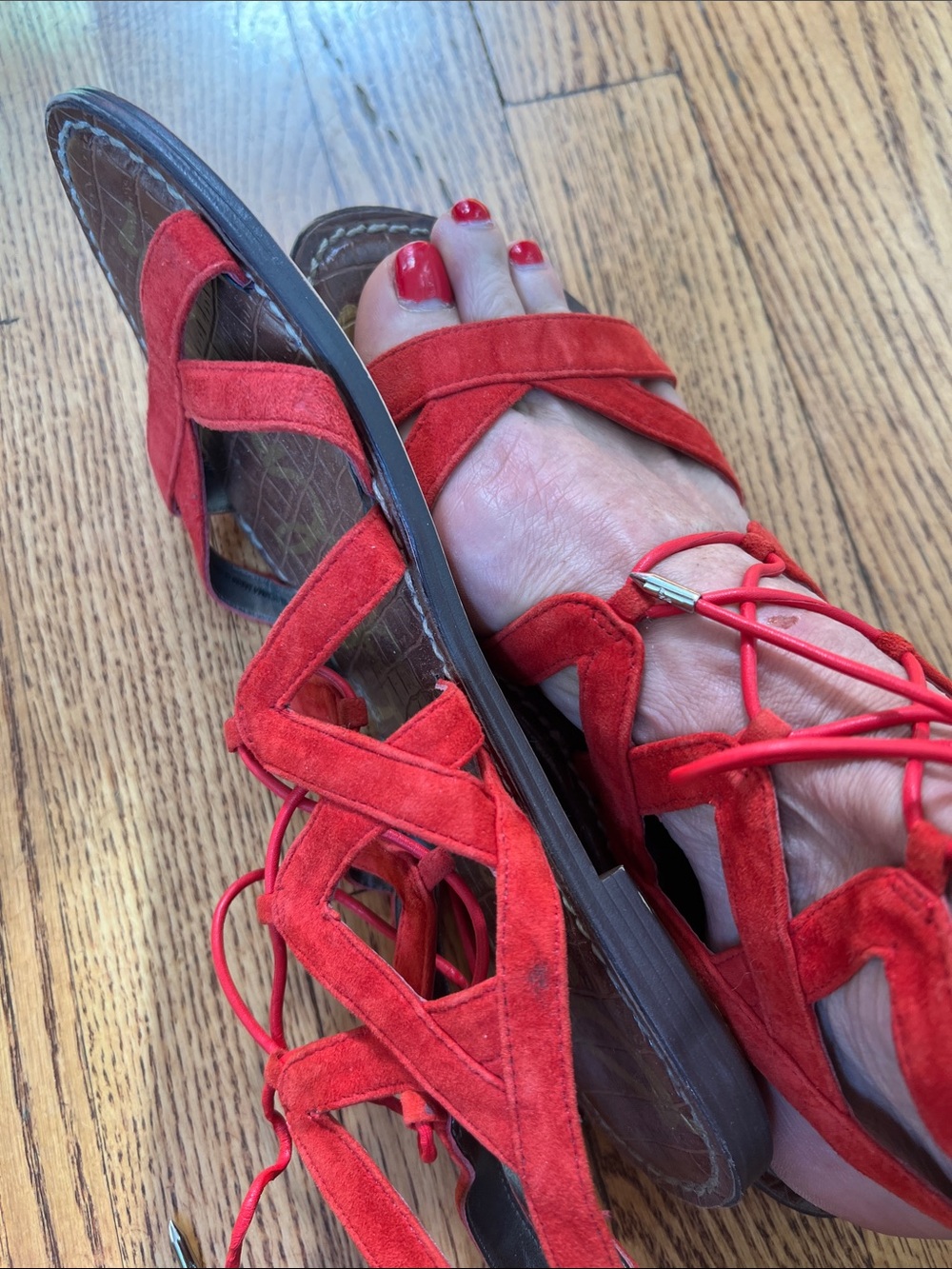 Sam Edelman Red Lace-Up Gladiator Sandals